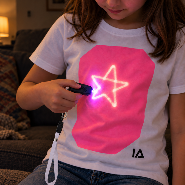 Kids’ White & Pink Glow T-Shirt with Rechargeable Torch