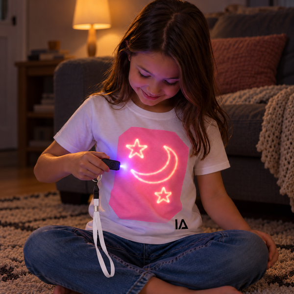 Kids’ White & Pink Glow T-Shirt with Rechargeable Torch