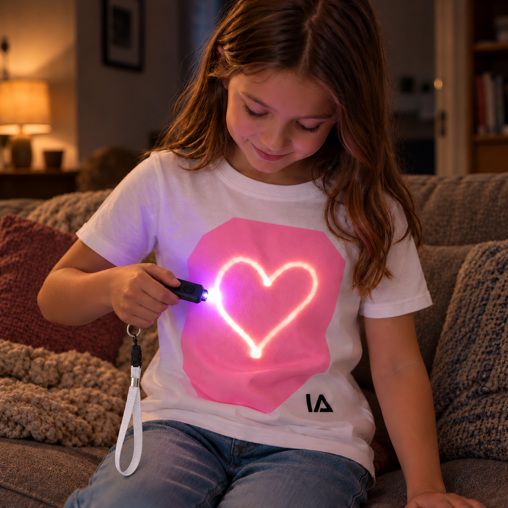 Kids’ White & Pink Glow T-Shirt with Rechargeable Torch