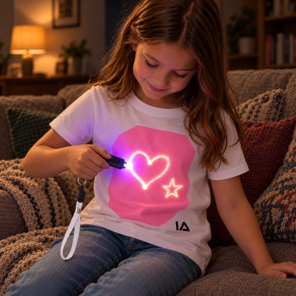 Kids’ White & Pink Glow T-Shirt with Rechargeable Torch