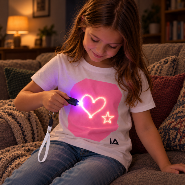 Kids’ White & Pink Glow T-Shirt with Rechargeable Torch