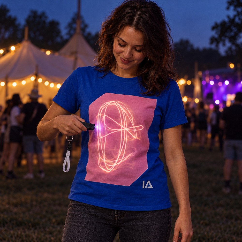 Adults’ Royal Blue and Pink Glow in the Dark T-Shirt with Rechargeable Torch