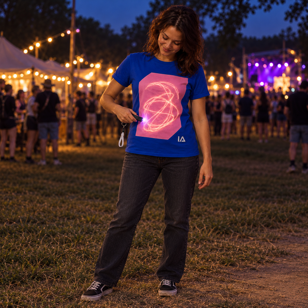 Adults’ Royal Blue and Pink Glow in the Dark T-Shirt with Rechargeable Torch