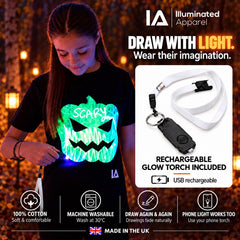 Kids’ Halloween Pumpkin Glow T-Shirt with Rechargeable Glow Torch
