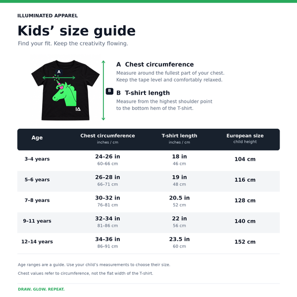 Kids’ Unicorn Interactive Glow T-Shirt with Rechargeable Glow Torch