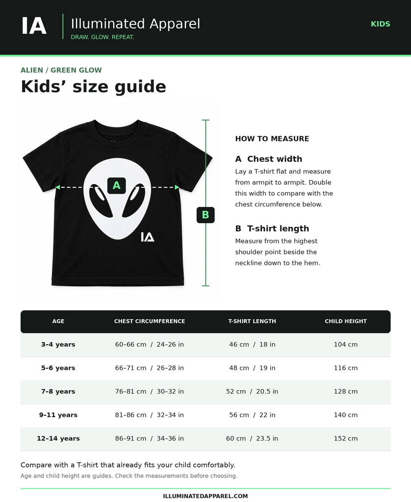 Kids’ Alien Glow in the Dark T-Shirt with Rechargeable Torch