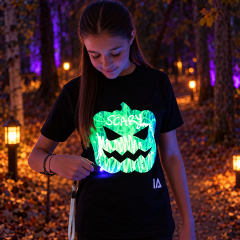 Kids’ Halloween Pumpkin Glow T-Shirt with Rechargeable Glow Torch