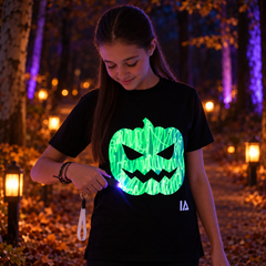 Kids’ Halloween Pumpkin Glow T-Shirt with Rechargeable Glow Torch