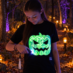 Kids’ Halloween Pumpkin Glow T-Shirt with Rechargeable Glow Torch