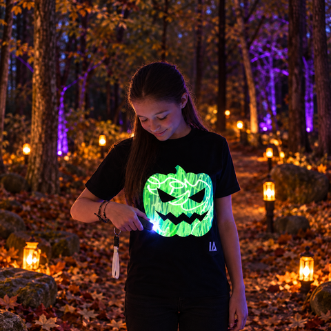 Kids’ Halloween Pumpkin Glow T-Shirt with Rechargeable Glow Torch