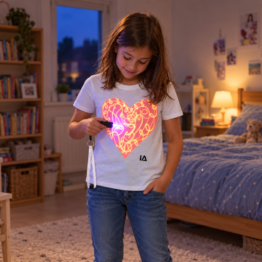 Kids’ Love Heart Interactive Glow T-Shirt with Rechargeable Glow Torch