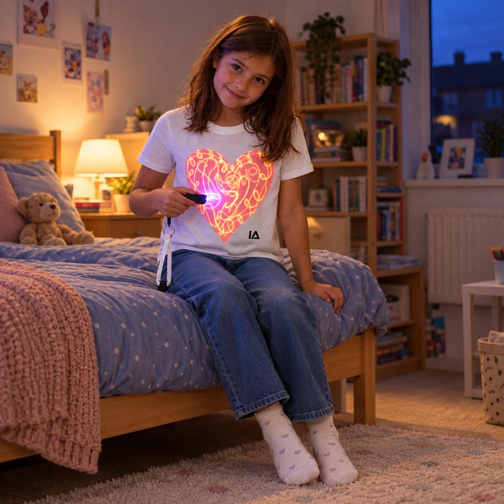 Kids’ Love Heart Interactive Glow T-Shirt with Rechargeable Glow Torch