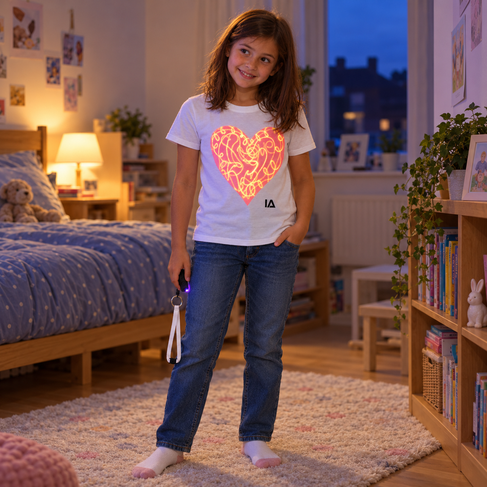 Kids’ Love Heart Interactive Glow T-Shirt with Rechargeable Glow Torch