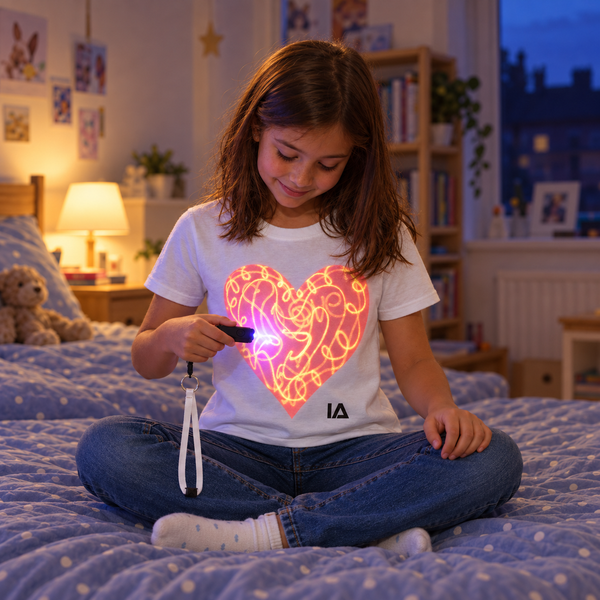 Kids’ Love Heart Interactive Glow T-Shirt with Rechargeable Glow Torch