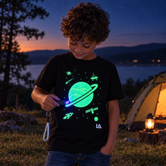 Kids’ Outer Space Glow T-Shirt with Rechargeable Glow Torch