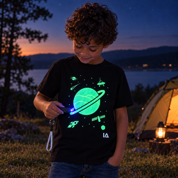 Kids’ Outer Space Glow T-Shirt with Rechargeable Glow Torch