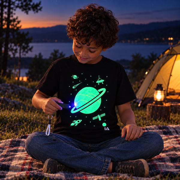 Kids’ Outer Space Glow T-Shirt with Rechargeable Glow Torch