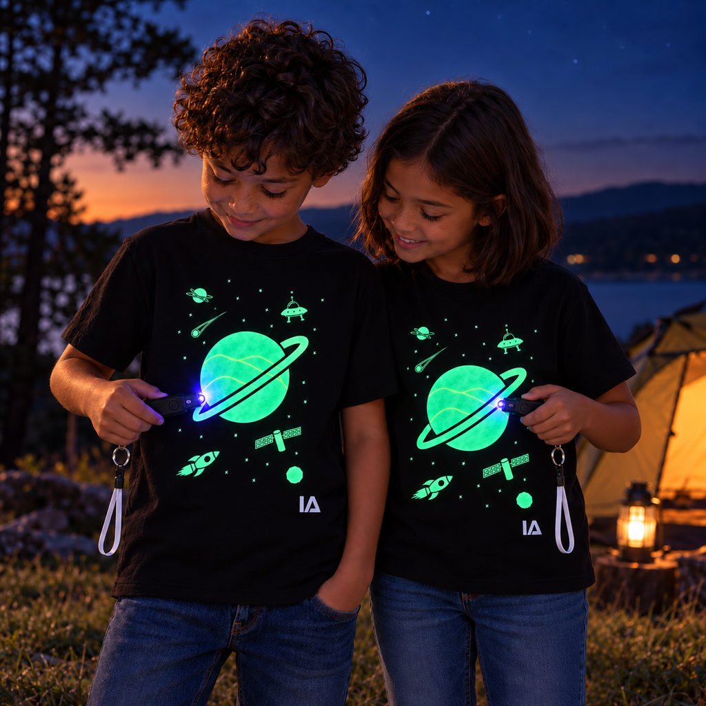 Kids’ Outer Space Glow T-Shirt with Rechargeable Glow Torch