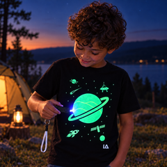 Kids’ Outer Space Glow T-Shirt with Rechargeable Glow Torch