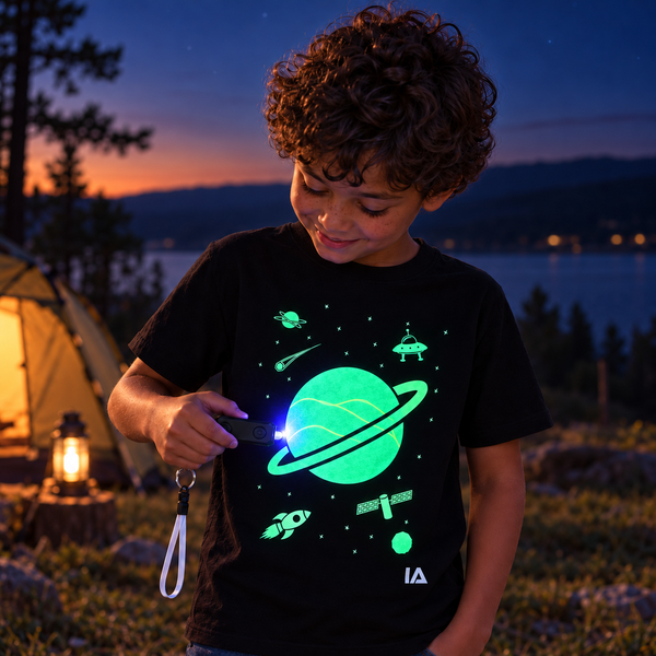 Kids’ Outer Space Glow T-Shirt with Rechargeable Glow Torch