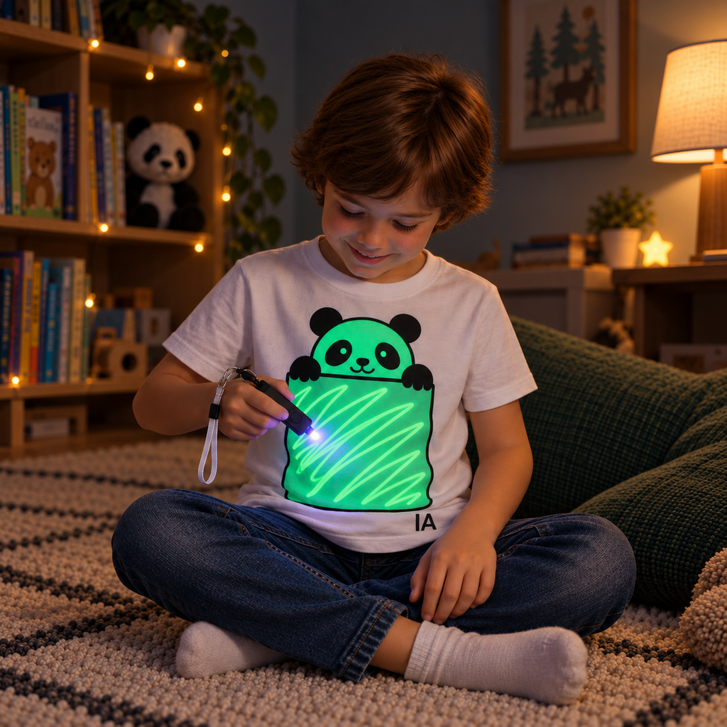 Kids’ Panda Glow in the Dark T-Shirt with Rechargeable Glow Torch