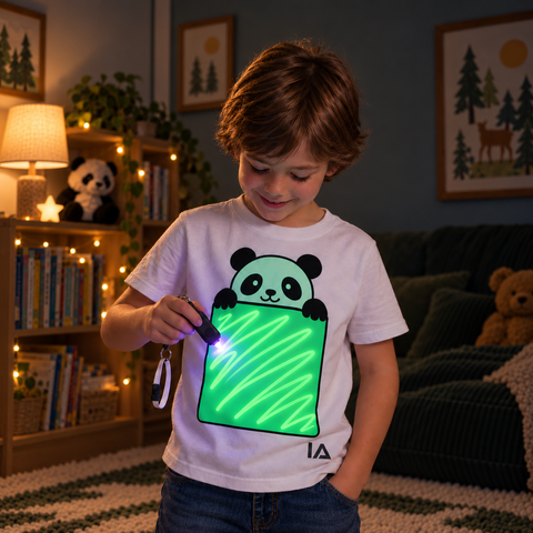 Kids’ Panda Glow in the Dark T-Shirt with Rechargeable Glow Torch