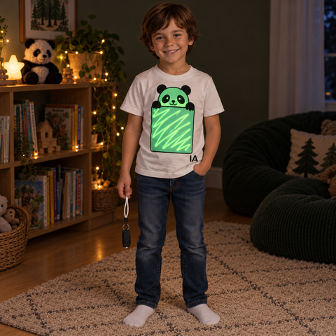 Kids’ Panda Glow in the Dark T-Shirt with Rechargeable Glow Torch