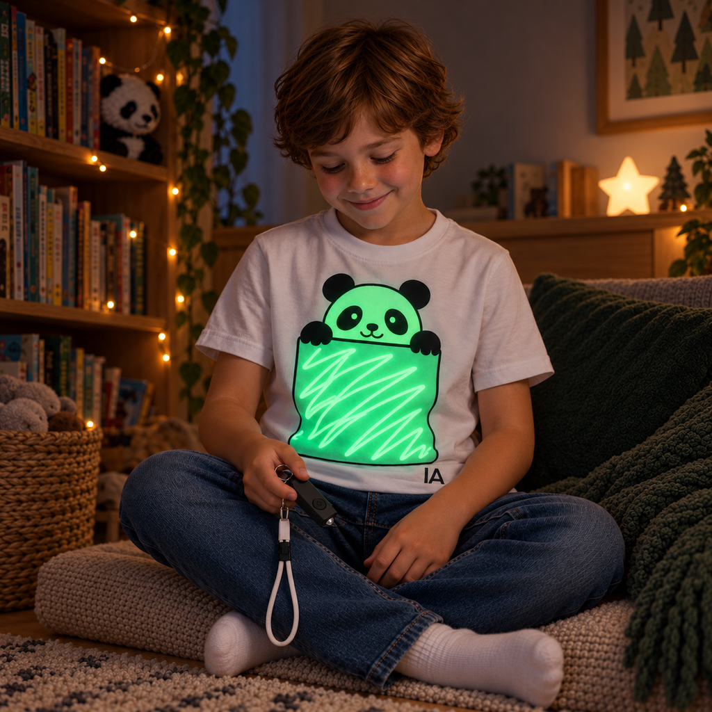 Kids’ Panda Glow in the Dark T-Shirt with Rechargeable Glow Torch