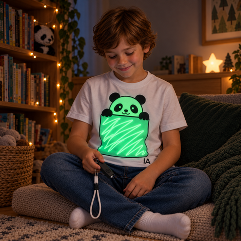 Kids’ Panda Glow in the Dark T-Shirt with Rechargeable Glow Torch