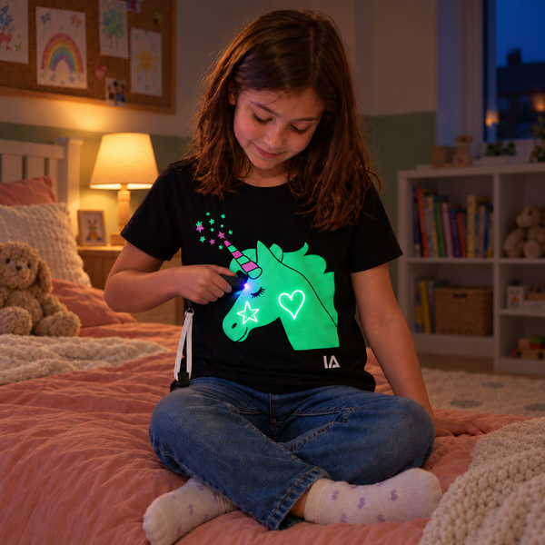 Kids’ Unicorn Interactive Glow T-Shirt with Rechargeable Glow Torch