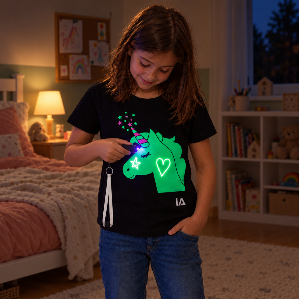 Kids’ Unicorn Interactive Glow T-Shirt with Rechargeable Glow Torch