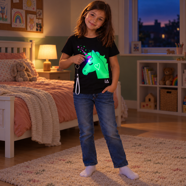Kids’ Unicorn Interactive Glow T-Shirt with Rechargeable Glow Torch