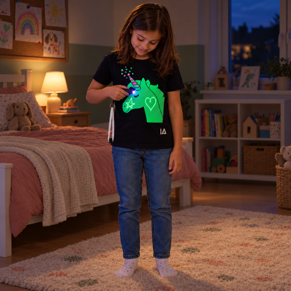 Kids’ Unicorn Interactive Glow T-Shirt with Rechargeable Glow Torch