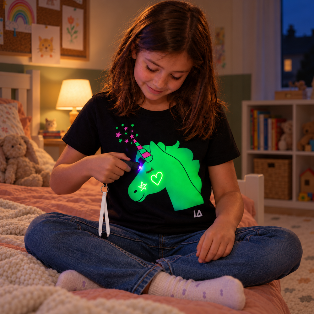 Kids’ Unicorn Interactive Glow T-Shirt with Rechargeable Glow Torch