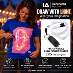Adults’ Royal Blue and Pink Glow in the Dark T-Shirt with Rechargeable Torch