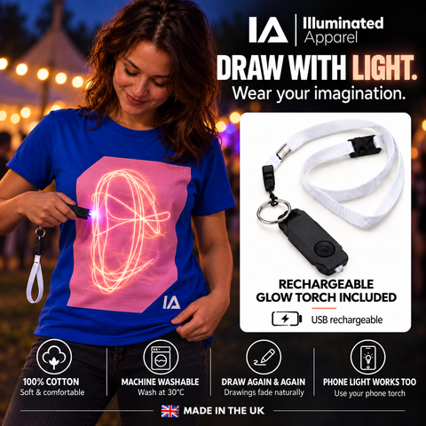 Adults’ Royal Blue and Pink Glow in the Dark T-Shirt with Rechargeable Torch