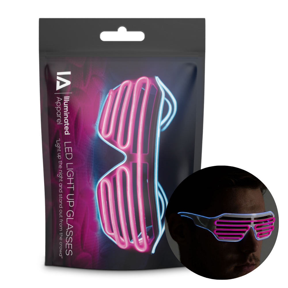Electric Pink & Blue Neon LED Light Up Glasses