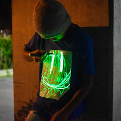 Kids Interactive Glow In The Dark T-shirt- Blue Green Glow