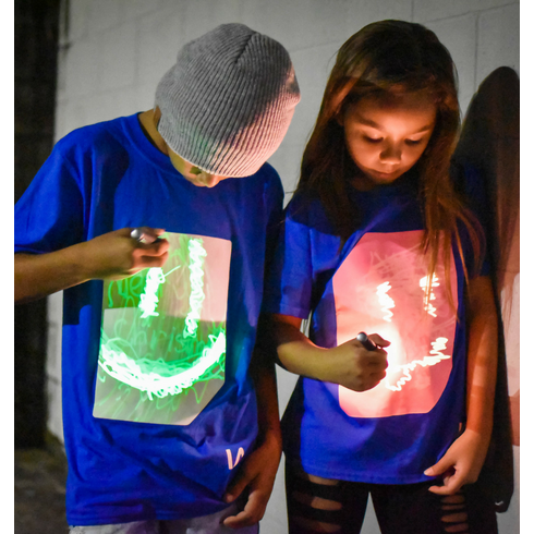Kids Interactive Glow In The Dark T-shirt - Blue Pink Glow