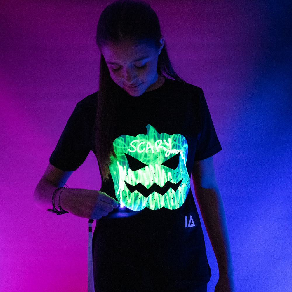 Kids’ Slime Monster Interactive Glow-in-the-Dark T-Shirt – Rechargeable Torch Included