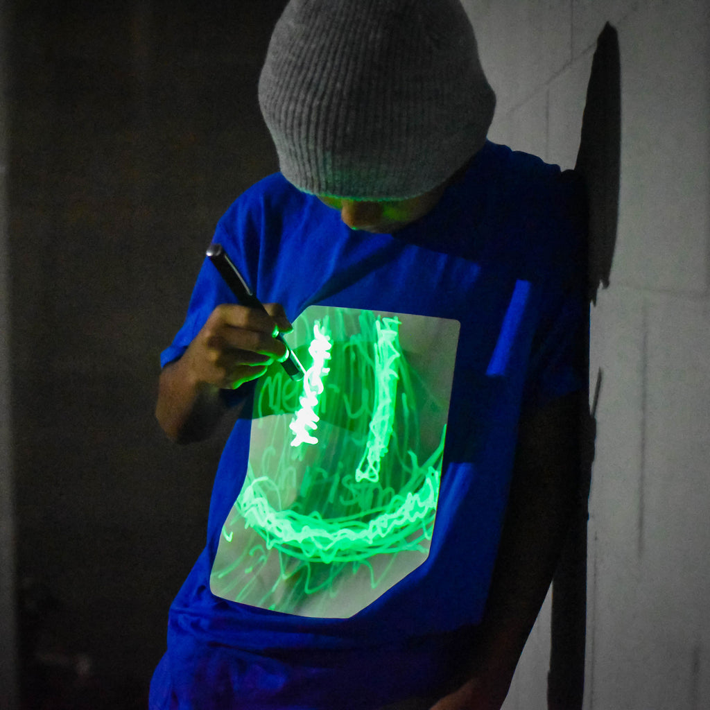 Kids Interactive Glow In The Dark T-shirt- Blue Green Glow