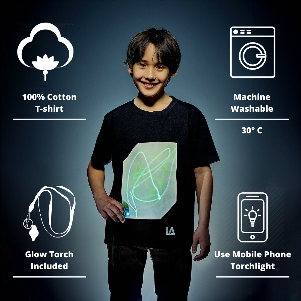Kids’ Interactive Glow-in-the-Dark T-Shirt – Pink & Green Glow
