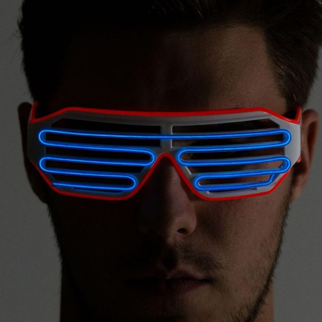 Electric Green & White Neon LED Light Up Glasses