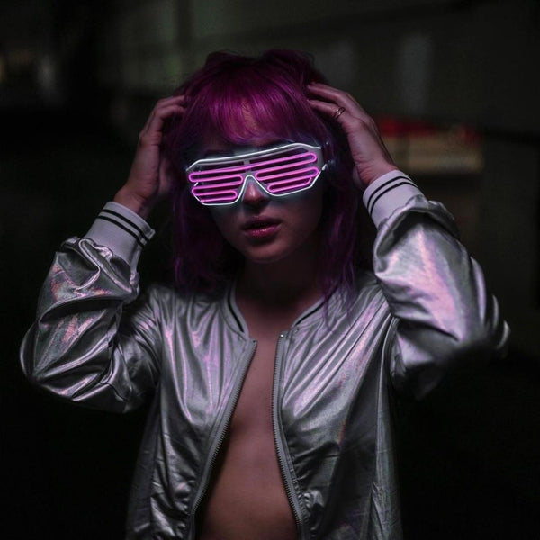 Electric Pink & Blue Neon LED Light Up Glasses