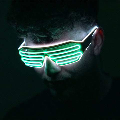 Electric Green & White Neon LED Light Up Glasses