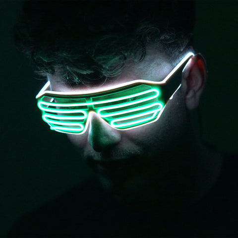 Electric Green White Neon LED Light Up Glasses