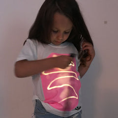 Kids Interactive Glow In The Dark T-shirt - White Pink Glow